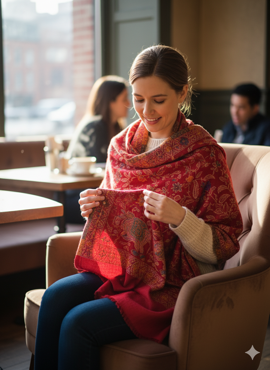 Cashmere Stole Wrap, Pure Cashmere Handmade Stoles by Pashmee